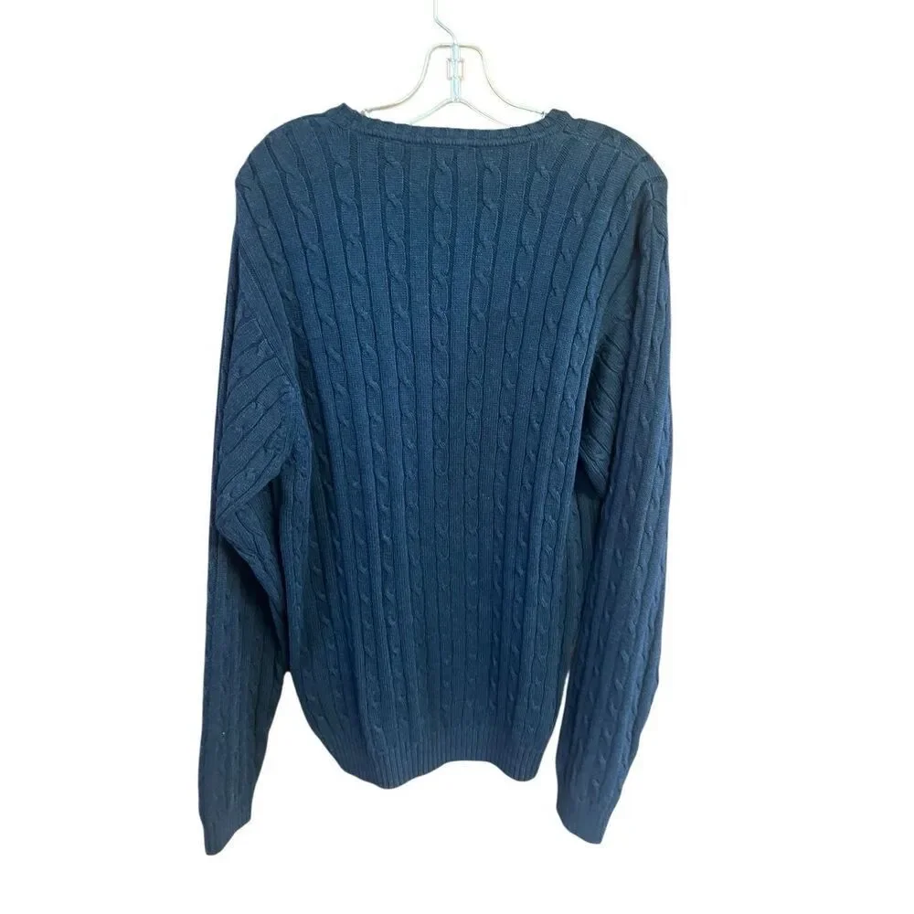 Izod Mens Cable Knit Cotton Sweater Navy Sz M NWT